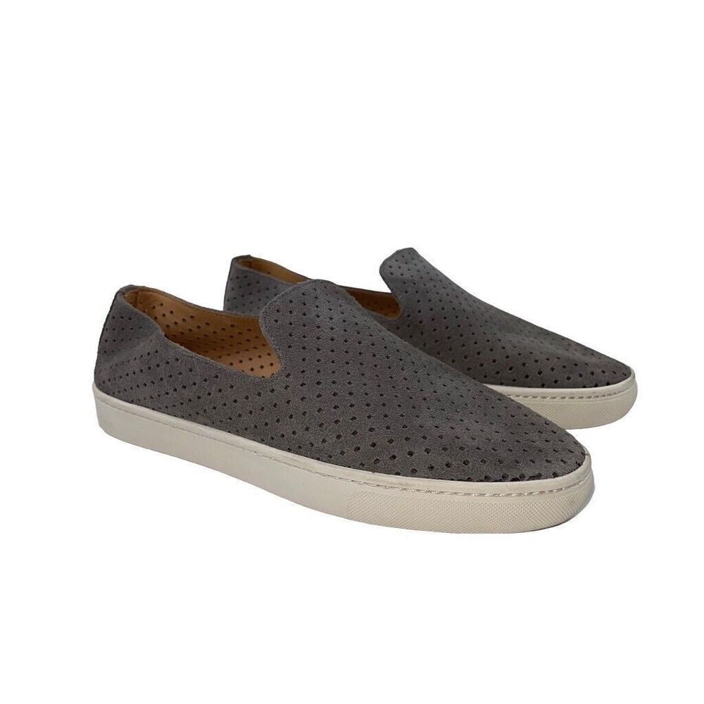 Soludos Platform Espadrilles Womens 9 Perforated Gray Suede Anthropology